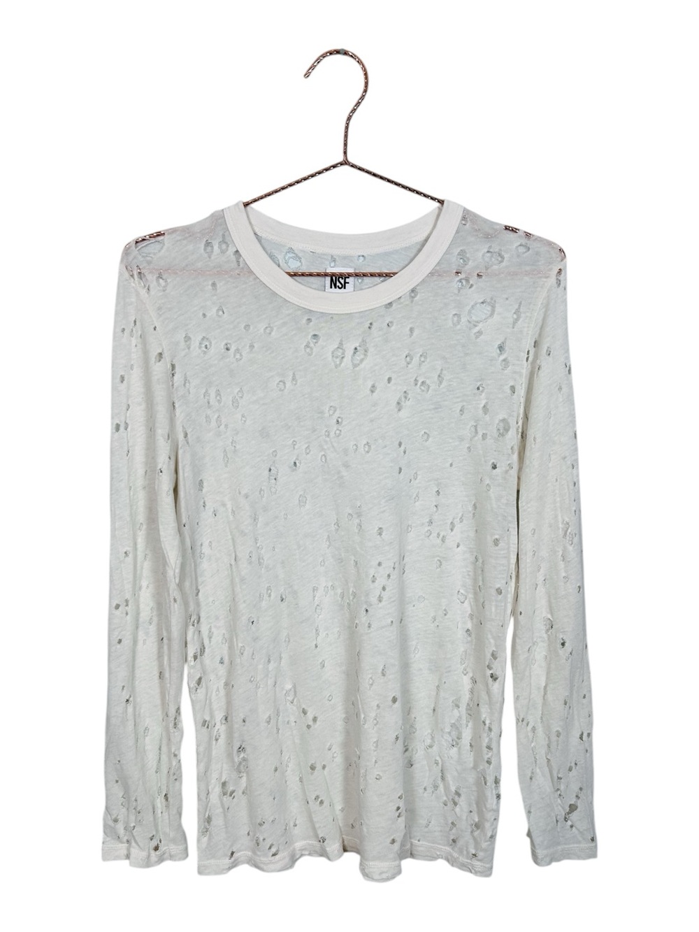 NSF White Thrashed Distressed Long Sleeve Tee